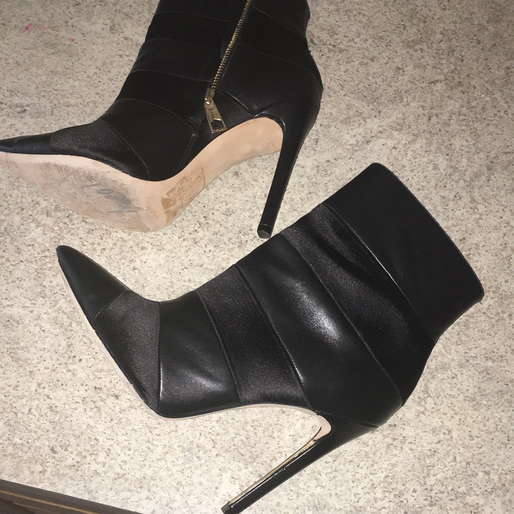RACHEL ZOE REAL LEATHER N SATIN LEATHER SOLED BADAZZ STILETTO BOOTIES SI… - Picture 10 of 12